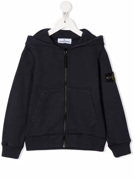 Stone Island Junior худи на молнии с нашивкой-логотипом