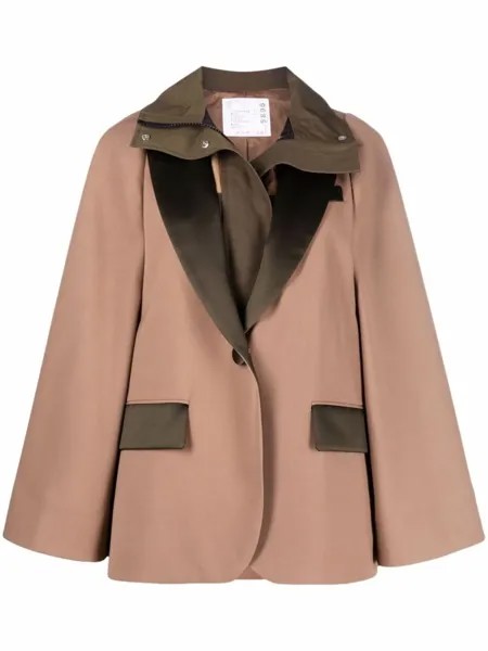 Sacai однобортный пиджак с рукавами кап, нейтральный цвет