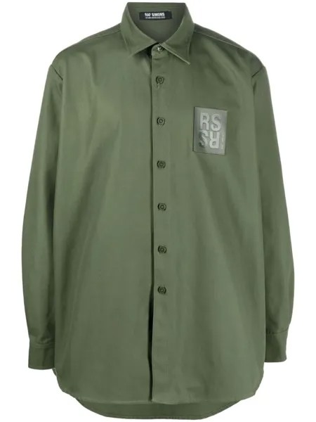 Raf Simons рубашка с нашивкой-логотипом, зеленый