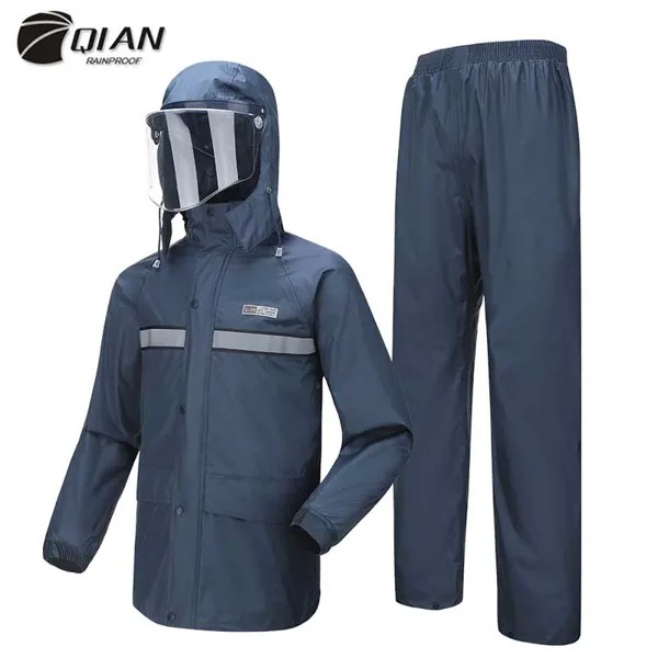 Непроницаемый защитный дождевик QIAN для женщин и мужчин, дождевик, блестящая куртка, брюки, костюм для мужчин, мотоциклетное дождевое снаряжение