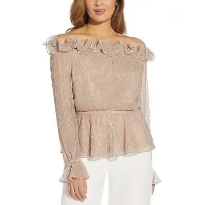 Adrianna Papell Womens Frills Металлизированный топ с открытыми плечами и баской BHFO 4544