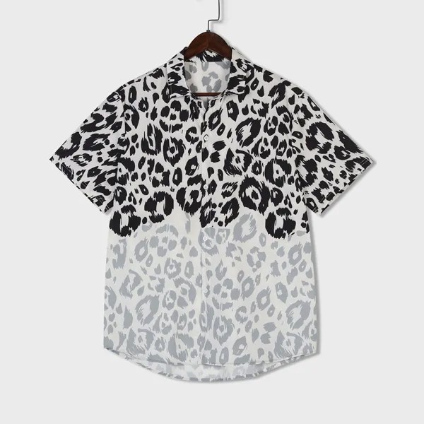 Для мужчины Рубашка с леопардовым принтом контрастный