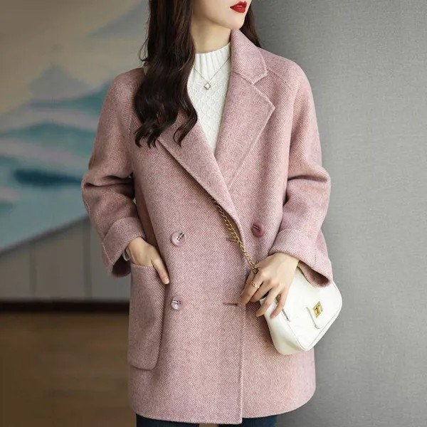 Новый корейский свободный стиль досуга женщин шерстяное пальто двубортный Casacos Feminino кашемир одежда