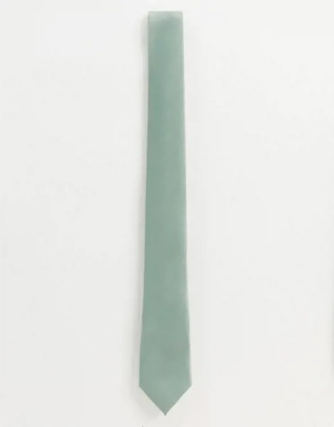 Шалфейно-зеленый атласный галстук ASOS DESIGN-Зеленый цвет