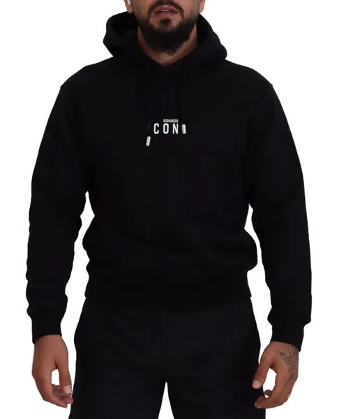 DSQUARED2 Свитер, черный хлопковый мужской пуловер с капюшоном и принтом IT48/US38/M 490usd