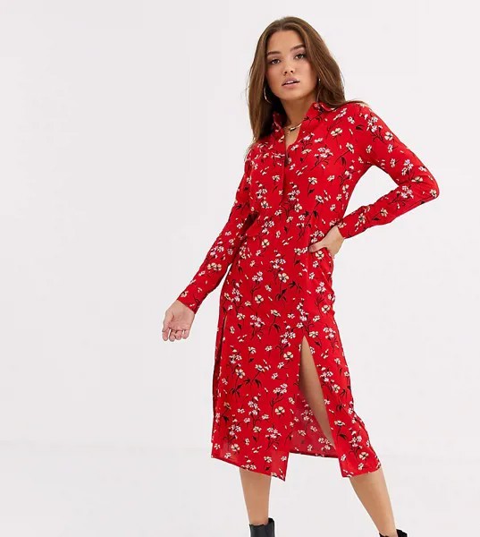 Платье-рубашка с длинными рукавами и цветочным принтом Wednesday's Girl-Красный