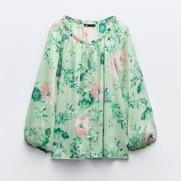 Блузка Zara Metallic Thread Floral Print, мультиколор