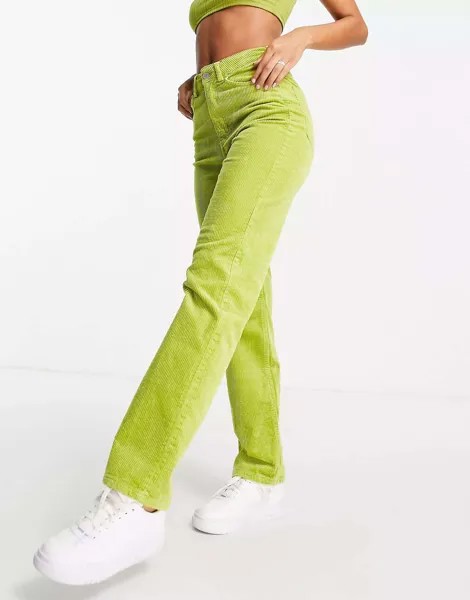 Зеленые хлопковые вельветовые брюки Weekday Rowe - MGREEN