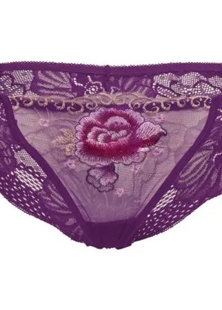 Le Cabaret Трусы слипы низкой посадки с вышивкой и кружевами Арелия, размер 40-46, глубокий фиолетовый/светло-розовый