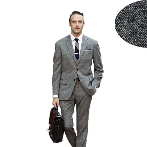 Мужской деловой костюм из твида, серый приталенный смокинг жениха, свадебный костюм из 2 предметов, пиджак и штаны, Осень-зима 2020