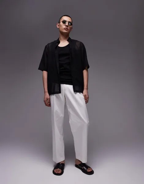 Компактные хлопковые широкие брюки Topman цвета экрю
