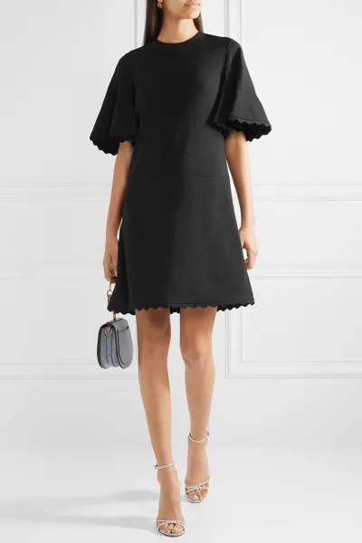 НОВИНКА CHLOE Черное креповое платье трапециевидной формы из кади LBD с отделкой фестонами 2US 34FR