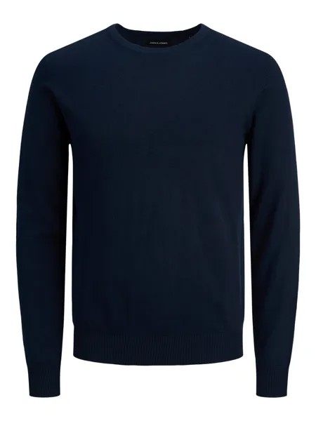 Лонгслив Jack & Jones Dünner Langarm Strickpullover Rundhals Basic Sweater JJEEMIL, темно синий