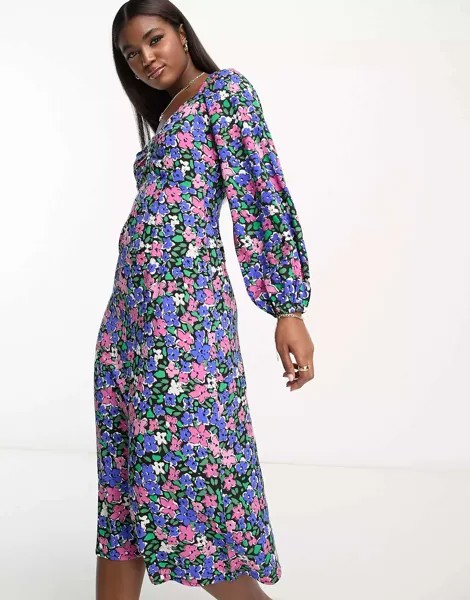 Платье миди с завязками на спине Influence с ярким цветочным принтом