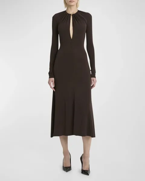 Платье из джерси с длинными рукавами и бретельками Ferragamo, цвет Expresso