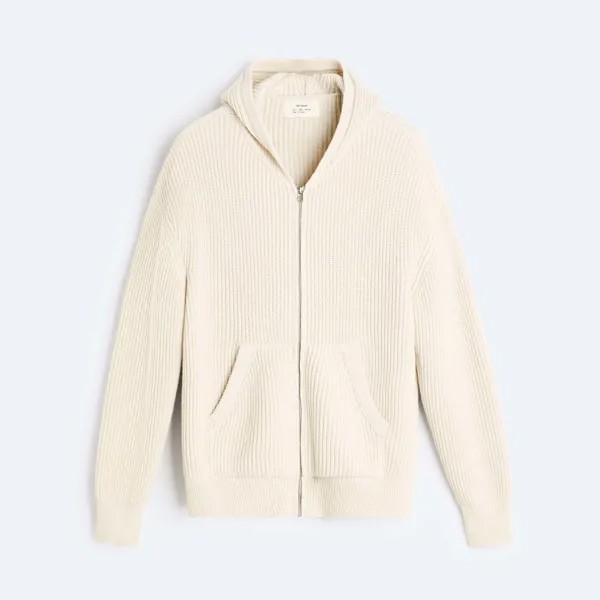 Кардиган Zara Purl Knit Hooded, бежевый