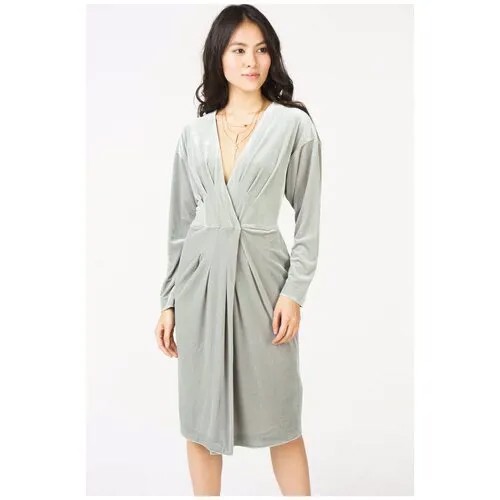 Плюшевое платье с поясом и карманами D71005 Зеленый 46