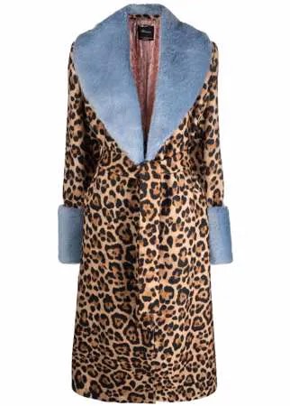 Blumarine шерстяное пальто с поясом и леопардовым принтом
