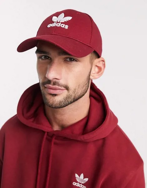 Бордовая кепка с логотипом-трилистником adidas Originals-Красный