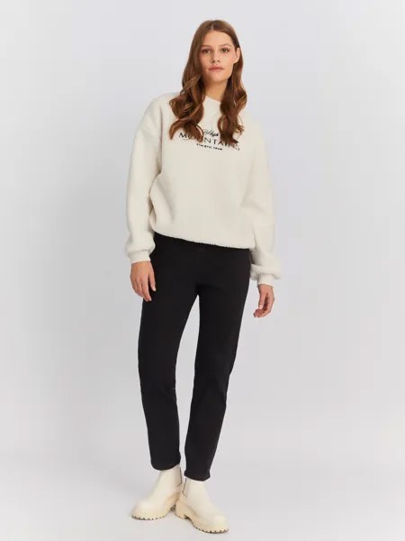 Утеплённые джинсы силуэта Mom Comfort с высокой посадкой