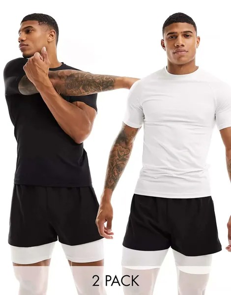 ASOS Icon Muscle Fit, 2 пары быстросохнущих тренировочных футболок