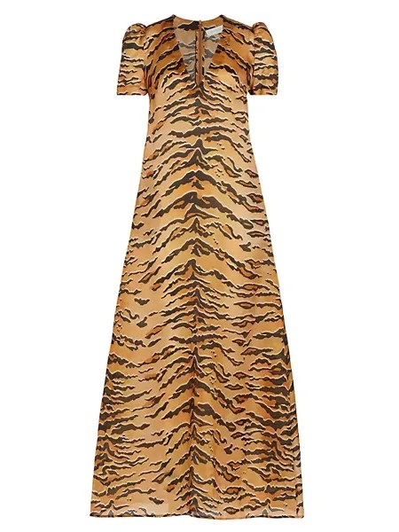 Шелковое платье макси с тигровым принтом Matchmaker Zimmermann, цвет tan tiger