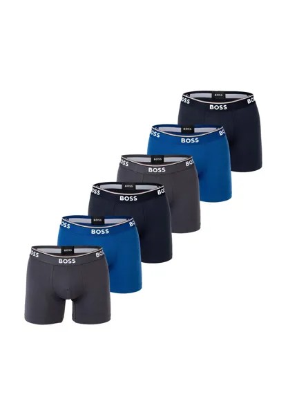Мужские боксеры, 6 шт. - Boxer Briefs 6P Power, хлопок стрейч, логотип BOSS, синий