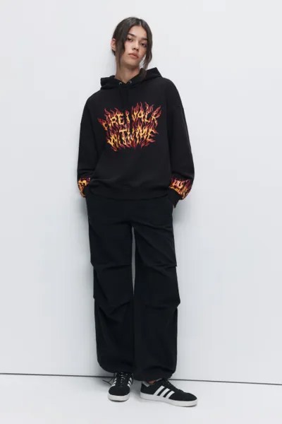 Худи oversize хлопковая с капюшоном и принтом