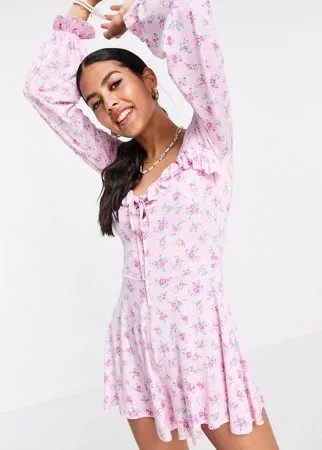 Розовый ромпер со шнуровкой и мелким цветочным принтом ASOS DESIGN-Multi