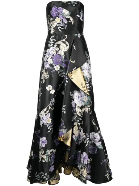 Marchesa Notte вечернее платье без бретелей с цветочным узором, черный