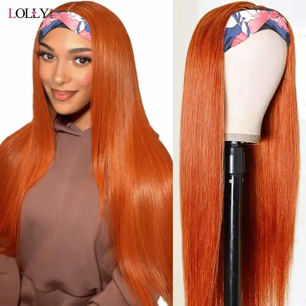 28 30 дюймов оранжевый имбирный парик, повязка на голову, парики, человеческие волосы, 99J, бордовый, Прямые Цветные человеческие волосы, парики для женщин, Remy, бесклеевой парик
