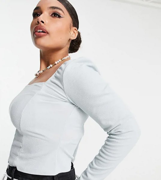 Голубой лонгслив с корсетной отделкой ASOS DESIGN Curve