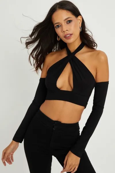 Женская черная укороченная блузка с открытой спиной B1729 Cool & Sexy, черный