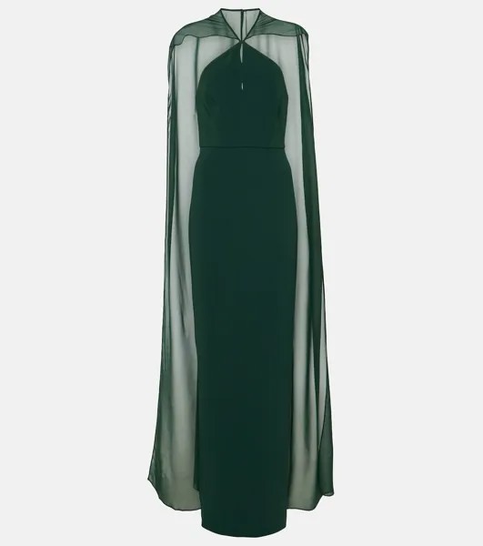 Атласное креповое платье с накидкой Roland Mouret, зеленый
