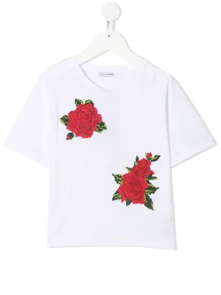Dolce & Gabbana Kids футболка с цветочной вышивкой