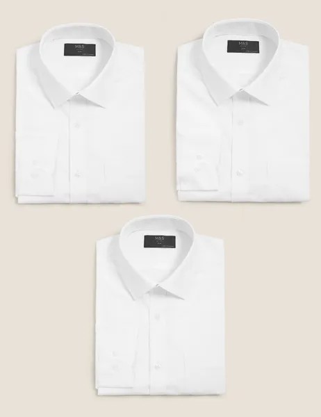 3 шт. приталенные рубашки с длинными рукавами Marks & Spencer, белый