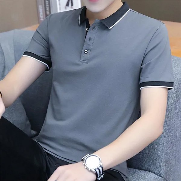Летняя мужская рубашка поло с короткими рукавами Повседневная облегаемая футболка с лацканом