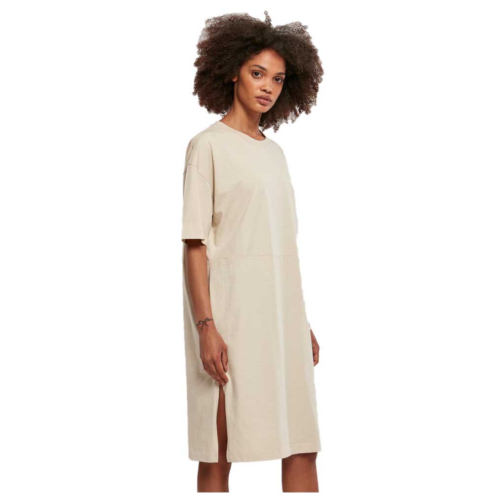 Короткое платье Urban Classics Organic Oversized Slit Short Sleeve, бежевый