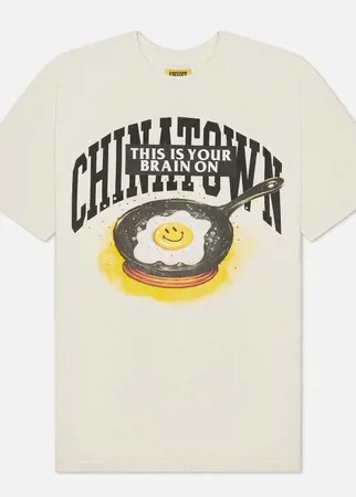 Мужская футболка Chinatown Market Smiley Brain On Fried, цвет бежевый, размер S