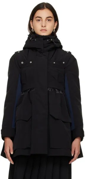 Черно-темно-синее пальто со вставками sacai