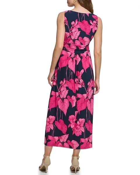 Платье Tommy Hilfiger Floral Ruched Maxi Dress, цвет Sky Captain/Carmine Rose