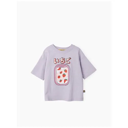 88503, Футболка детская хлопковая Happy Baby для мальчика и для девочки, с коротким рукавом, аниме, фиолетовая, сиреневая, рост 86-92