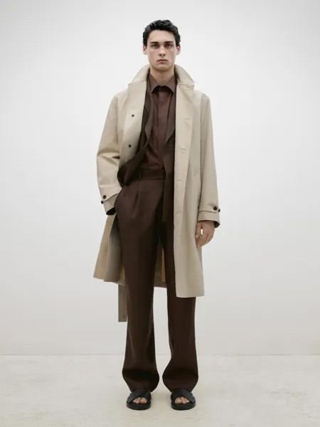 Прямые льняные брюки с вытачками Massimo Dutti, коричневый