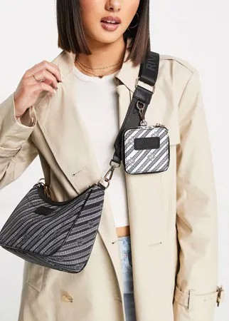 Черная сумка через плечо с кошельком и монограммой River Island-Черный цвет