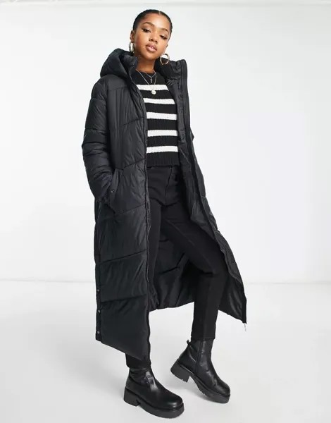 Черное длинное пальто с капюшоном и капюшоном Vero Moda