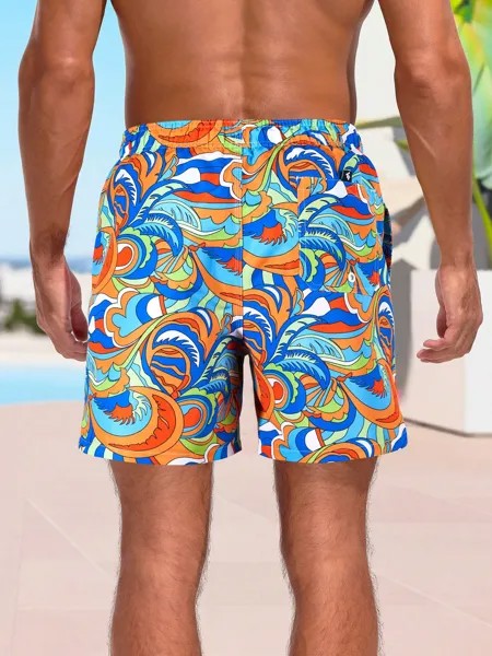 SHEIN Мужские пляжные шорты с цветочным принтом и кулиской на талии, многоцветный