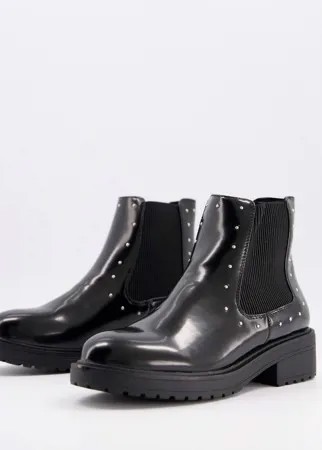 Черные ботинки-челси на плоской подошве с заклепками Miss Selfridge-Черный