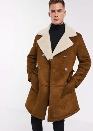 Бушлат из искусственной замши River Island-Светло-коричневый
