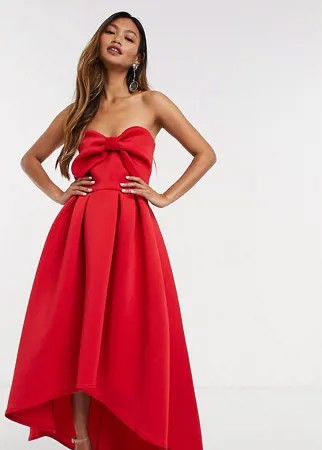 Красное oversized-платье миди с ассиметричным подолом и бантом True Violet-Красный