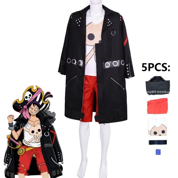 Цельная обезьянка D. Luffy Косплей Костюм Аниме фильм красный пиратский Охотник мужские брюки Униформа на Хэллоуин Черный тренчкот костюм